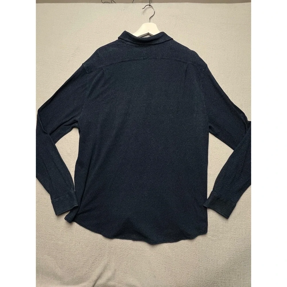 Rare Polo Ralph Lauren Mens XL Navy Blue Polka Dot Cotton Knit Button Down Shirt